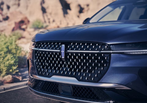The stylish grille of a 2024 Lincoln Nautilus® SUV sparkles in the sunlight. | McKie Lincoln, Inc. in Rapid City SD